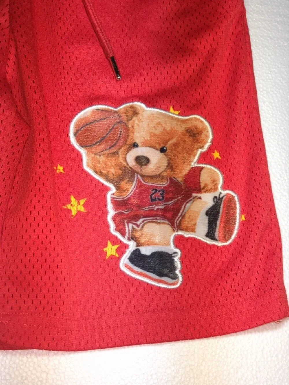 Kid's Black Pike No Limits Red Athletic Mesh Shorts with Bear Patch 10-12 Yrs